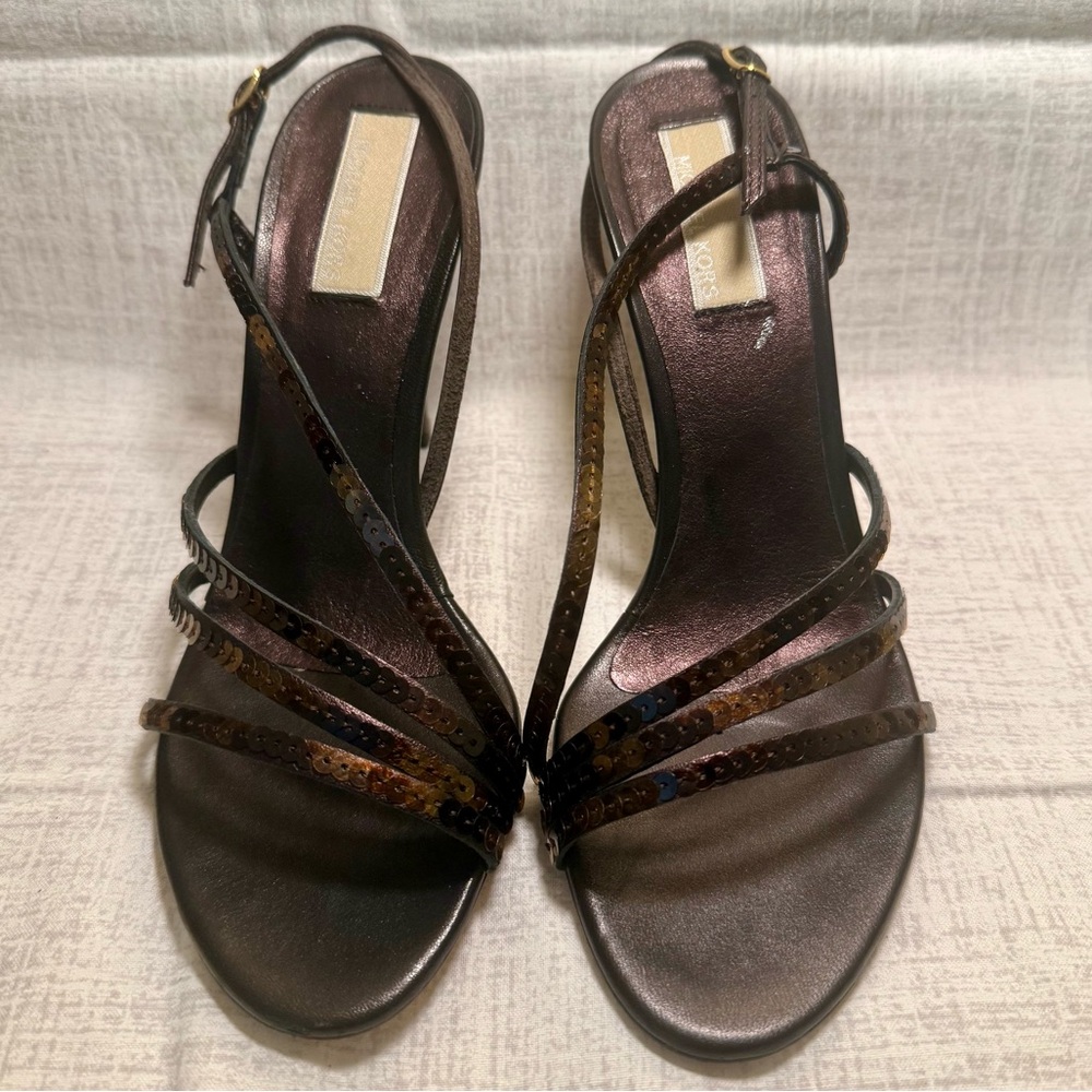 Vintage Michael Kors Ocean Strappy Heels in Bronze Metallic, Size 7